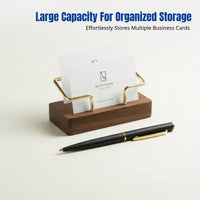 Wooden Business Card Holder, Walnut & Beech, Geometric Design, Large Capacity Desktop Organizer