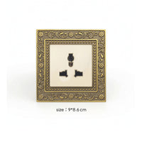 Ornate Universal Socket with Floral Border Gold-Toned Retro Wall Outlet Embossed Hardware Zinc Alloy for Interior Designers, Homeowners, Home Renovation, Villas, Hotels