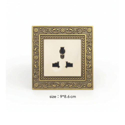 Ornate Universal Socket with Floral Border Gold-Toned Retro Wall Outlet Embossed Hardware Zinc Alloy for Interior Designers, Homeowners, Home Renovation, Villas, Hotels