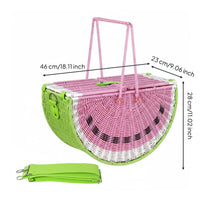 Watermelon Outing Basket Green Trim Faux Rattan Outing Basket Portable