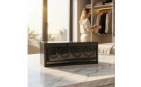 Carbon Fiber Pattern Watch Winder Cabinet 4 Slot Watch Winder with Glass Door Wooden Furniture Rotating for Bedroom