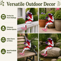 Large Red Metal Frog Figurine, Weather Resistant Frog Sculpture for Garden Decor, Rust Resistant Frog Statue with Ground Insert