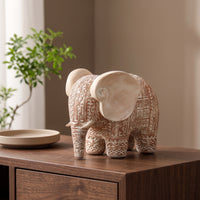 Elephant Figurine Wood-Toned Elephant Statue Auspicious for Tea Table