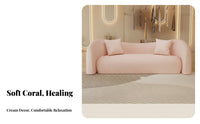 French aesthetic Curved rose Settee Minimalist Design Curved Couch Textured Upholstery Loveseat space-saving Size for Interior Designers, Apartment Dwellers, Reception Area, Boutique, Lounge, Living Room