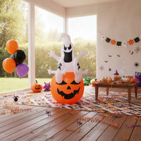 Inflatable Ghost with Pumpkin Base Spooky Ghost with Pumpkin Yard Decoration Lightweight Easy to Store for Garden, Porch