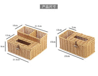 Rattan-Woven Tissue Box Cover, New Chinese Style Storage Box for Desk, Tabletop, Remote Control Organizer