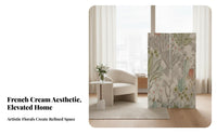 Foldable Botanical Print Folding Screen Movable Freestanding Panel Divider French Design Room Partition Decorative for Apartment Dwellers, Homeowners, Office Workers, Bedroom