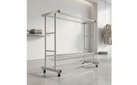 Heavy Duty Rolling Clothes Rack with Basket Sturdy Clothing Rack with Wheels Compact Free Standing for Balcony