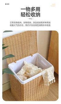 Japanese Rattan-Style Laundry Basket with Lid for Balcony