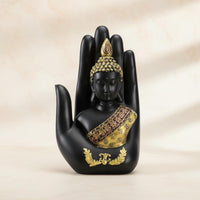 Buddha in Palm Statue Gold Accents Hand Holding Buddha Figurine Artisanal Look