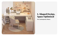Modern Simple Design L-Shaped Desk with Shelves Integrated Bookshelf L-Shaped Desk with Storage Wide Desktop Computer Table Sturdy Frame for Students, Professionals, Adults, Bedroom, Study Room, Work