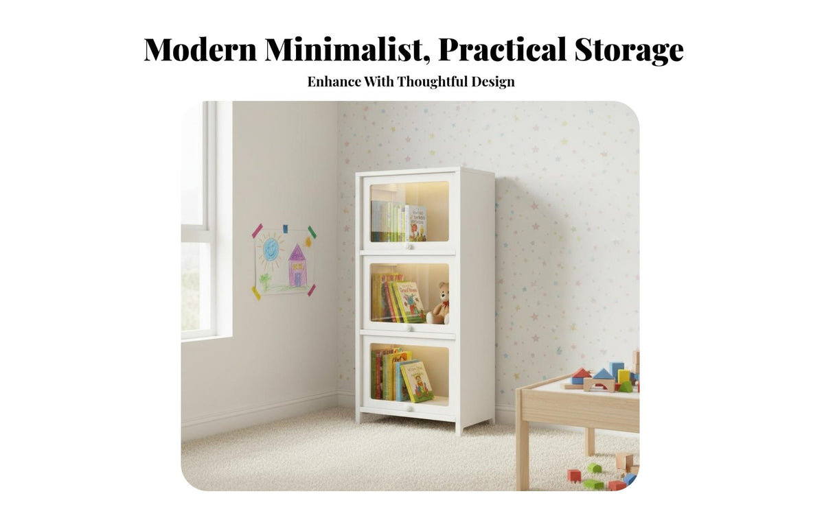Dustproof Multi-Tier Cabinet with Doors Large Capacity Tall Cabinet with Shelves Sturdy Construction Bookshelf Closure for Book Lovers, Collectors, Hobbyists, Living Room, Study, Home Office, Bedroom