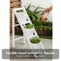 Folding Flower Ladder with containers Nordic aesthetic 3-Tier Plant Stand for Gardeners