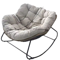 Double Rattan Rocking Chair with Fabric Cover, Steel Frame, Modern Style