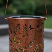 Flower Pattern Projection Light Portable Hollow Metal Lantern for Patio, Balcony