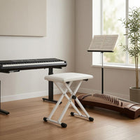 Leather-Covered Foldable Keyboard Bench Portable X-Shaped Keyboard Bench Stable Height Adjustable Piano Stool