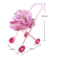 Doll Carriage Foldable  Doll Carriage Pretend Play Toy Pram for Toddlers, Playroom
