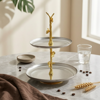 Fruit Tray with Stem Textured Serving Platter Stainless Steel for Dining Table