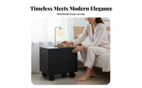Bedside Storage Unit Handleless Doors Wavy Front Cabinet Rattan features