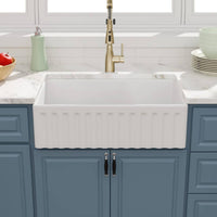 Ceramic Apron Sink White Single Basin Sink Drain Strainer Included for Kitchen