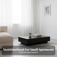Square Plinth Minimalist Design Coffee Table Nordic Design With Storage for Homeowners, Families, Studio, Lounge Area