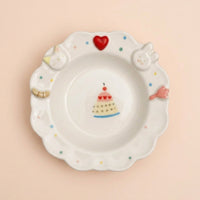 Cute Ceramic Dessert Plate, Bunny Cat Design