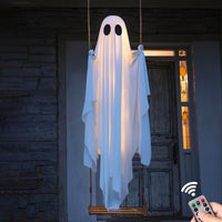 4-Foot Hanging Ghost Halloween Decoration with String Lights for Outdoor
