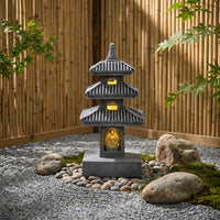 Pagoda Statue with Lantern Compact Three-Tier Pagoda Outdoor for Gardeners