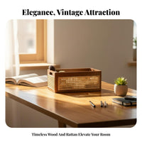 Wood Frame Woven container Japanese and design Wood Frame Woven Crate Handwoven adaptable for Office Workers, Students, Bathroom