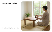 Japanese Design Floor Table Wabi-Sabi Design Japanese Floor Table Space-Saving Adaptable Use for Tea Lovers, Woven Mat Room