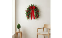 Christmas Wreath Festive Christmas Wreath with Bow Pre-Decorated Decorations for Homeowners, Decorators, Front Door, Wall, Window
