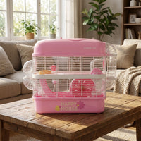 Large Hamster Cage and Double Layer Hamster Habitat, Iron Luxury Syrian Indoor Cage with Exercise Wheel, Spacious Home with Tray and Ramps