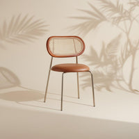 Easy to Match Rattan Dining Chair Rustic Rattan Back Chair Vintage Dining Seat for Guesthouse, Restaurant, Cafe