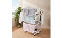 Rolling Clothes Drying Rack with Wheels Multi-Tier Foldable Drying Rack with Shoe Shelf Floor-Standing Furniture Folding for Families, Renters, Apartments, Balconies