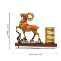 Pen Holder Matte Professional Scratch-resistant Pencil Holder Heavy-duty Rust-resistant Fade-resistant Desk Organizer Featuring Ribbed Banded Form and Horned Animal Sculpture Suitable for Bookshelf Study Reception Area