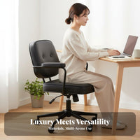 Height Adjustable Upholstered Rolling Chair 360-Degree Swivel Upholstered Rolling Armchair Ergonomic Design Office Furniture Tufted Upholstery for Home Workers, Students, Adults, Study Room, Workplace, Bedroom Desk Area