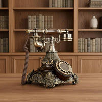 Vintage Phone Gold-Tone Accents Corded Rotary Telephone Antique Telephone Embossed Floral Base Home Communication Device