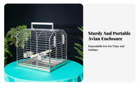 Stainless Steel Bird Enclosure Cage Rust-Resistant Portable Parrot Carrier Easy to Clean Portable Winged Transit Cage for Outdoor