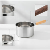 Easy to Clean Frying Pot with Wooden Handle Comfortable Grip Stainless Steel Frying Pot Compact Saucepan Deep for Daily Cooking