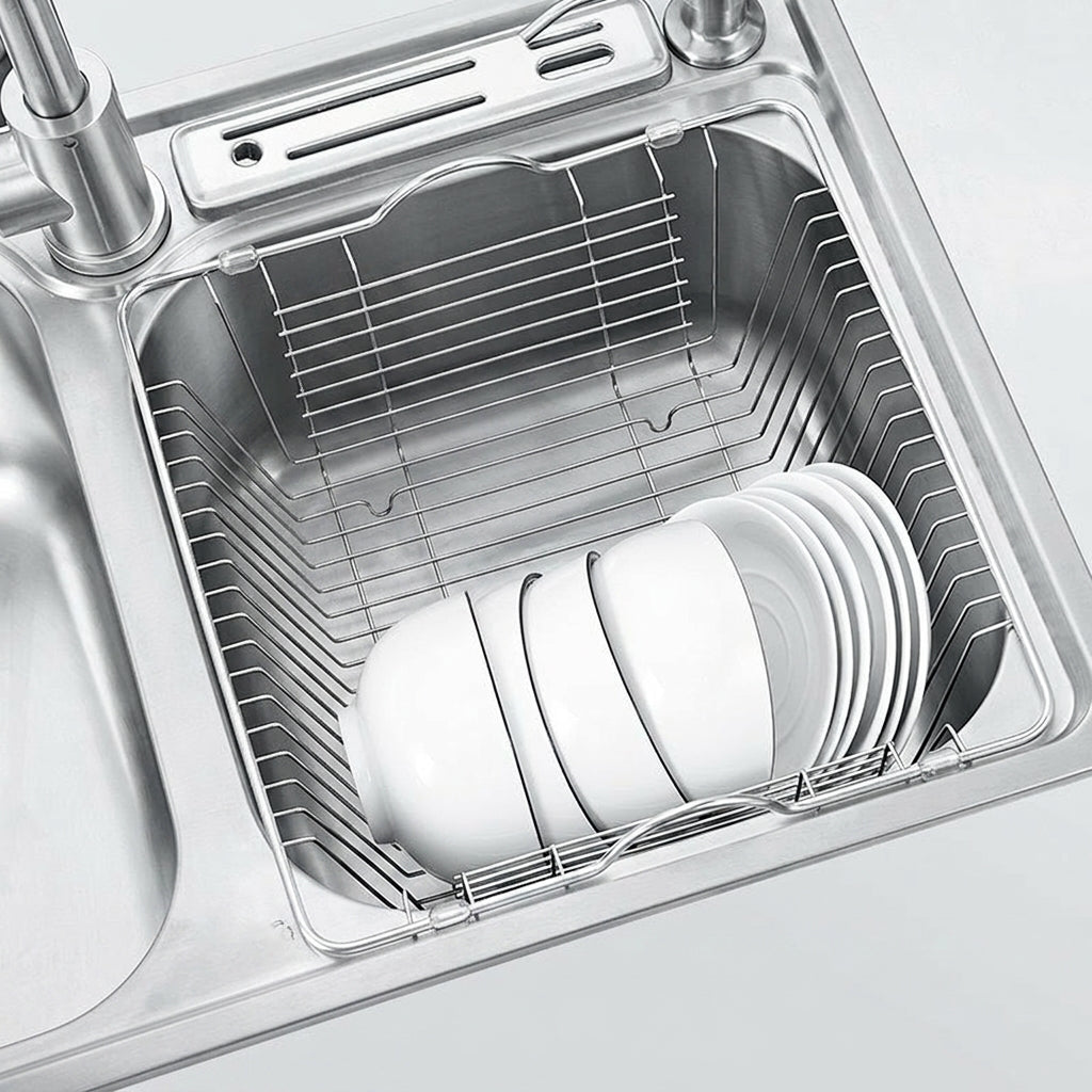 Sink Strainer and Dish Drainer for Kitchen, Stainless Steel Sink Drainer Basket, Fine Mesh Food Waste Catcher, Modern Minimalist Style Design