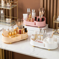Multi-Compartment Cosmetic Organizer with Lid, Plastic, Simple Style, for Brushes and Lipstick