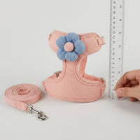 Cat Harness and Dog Leash Set with Flower Applique, 180cm Non-Retractable Dog Harness and Cat Leash for Small Cats or Dogs Outdoor Walking