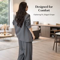 Women's Trouser Suits for Work Wear with Long Sleeve Jacket and Wide Leg Trousers, Ladies Leisure Sets in Polyester Material