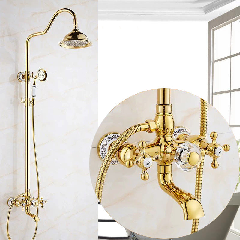 French-Style Titanium Gold Brass Shower Set with Antique Faucet
