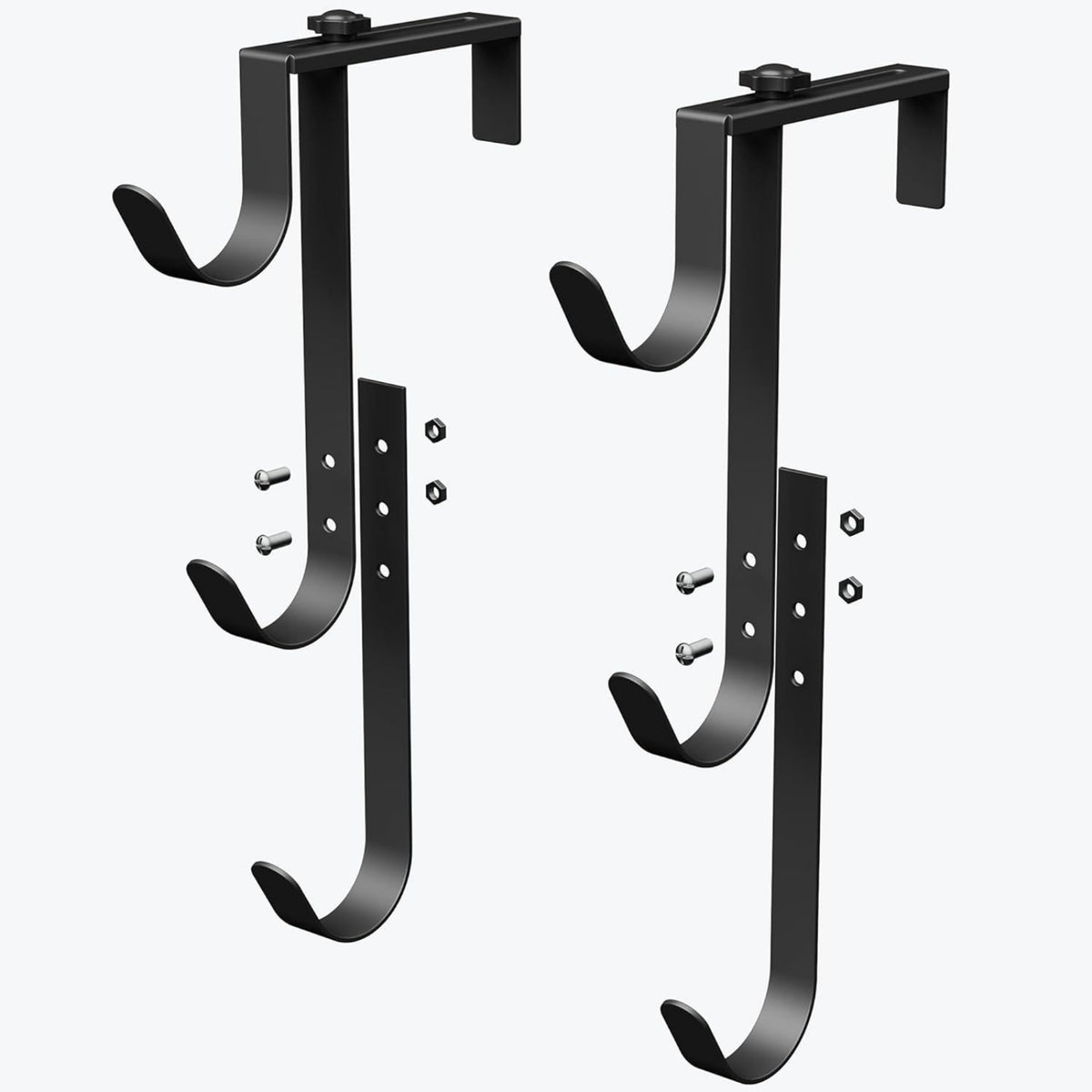 2 Pieces Easy to Install Fence Hanger with Adjustable Clamp Multi-Purpose Triple Hook Hanger Space-Saving Tool Holder Heavy Duty for Gardeners, Outdoor Patio, Backyard Garden