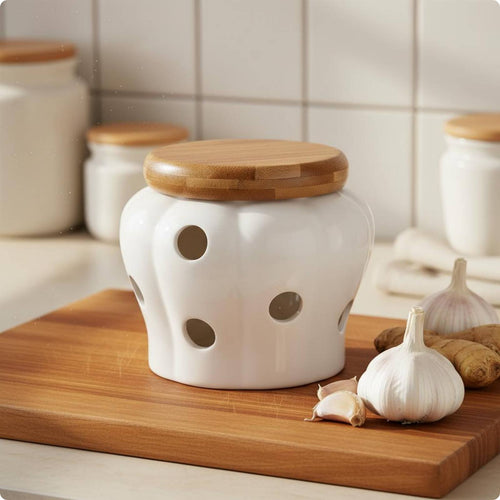 Breathable Garlic Container Freshness Keeping Vented Ceramic Jar Easy to Clean