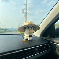 Cute Cow with Hat Car Dashboard Decoration, Resin