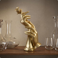 Hand Holding Blossom Statue Gold Toned Hand Holding Flower Sculpture Matte