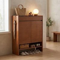 Cherry Wood Shoe Box, 90cm Width, Slim, Shoe Cabinet, No Assembly Required, Entryway Storage