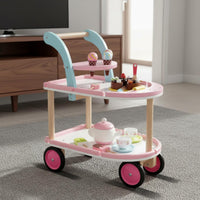 Wooden Ice Cream Cart Rolling Pretend Ice Cream Trolley Realistic Dessert Serving Fun Cart for Daycare